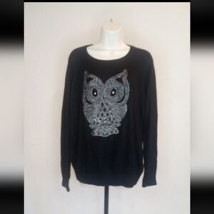NWT H&M Black Sweater with Silver Owl Design Sz M